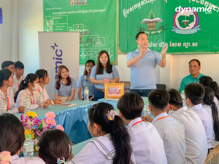 Donating stationery supplies to Hun Sen Lvea Sar High School