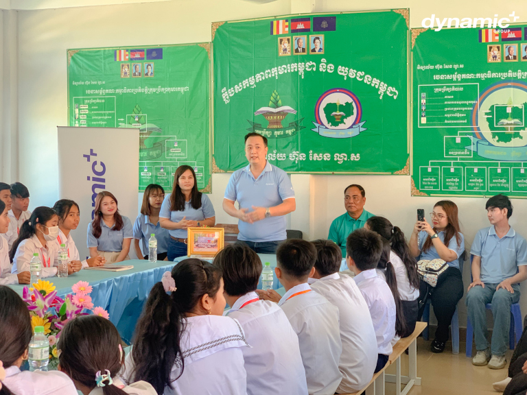 Donating stationery supplies to Hun Sen Lvea Sar High School